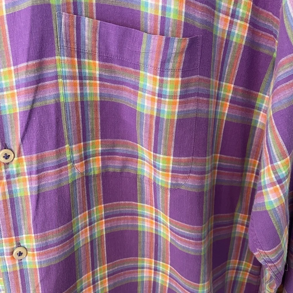 Peter Millar Men’s XL Purple, Yellow, Orange & Blue Plaid Shirt 100% Cotton